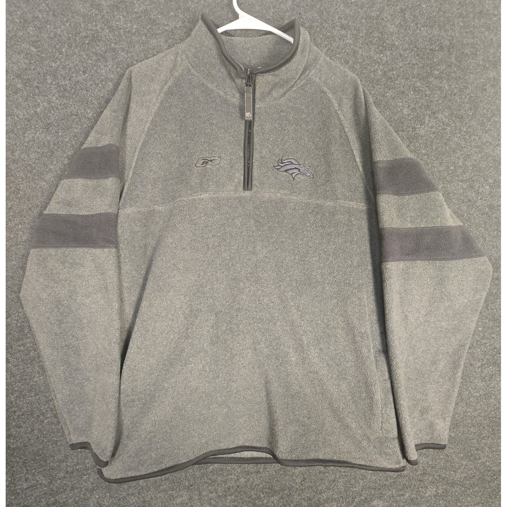 Vintage Reebok Denver Broncos NFL Fleece Quarter Zip Pullover Men's L G Gray